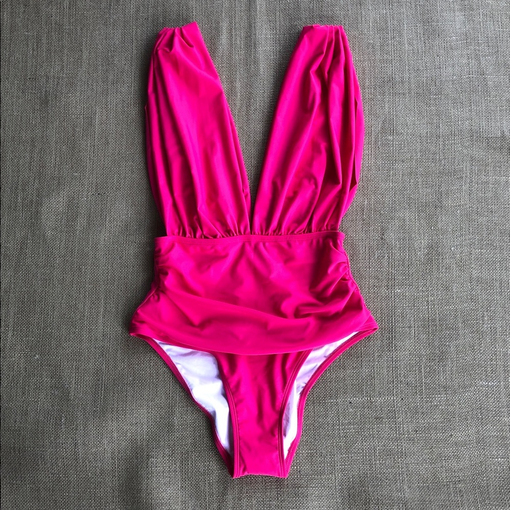 Cupshe Vibrant Hot Pink Deep V One-Piece Swimsuit 
NEW WITH TAG